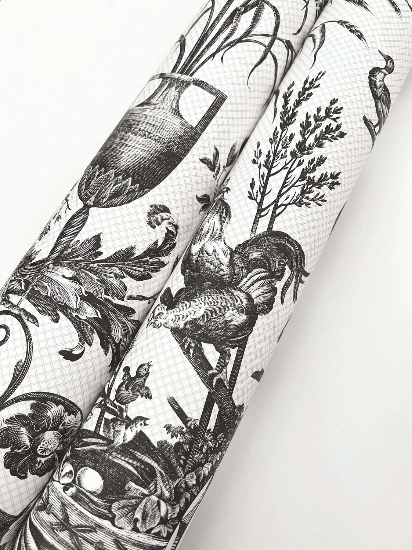 York Wallcoverings Avian Fountain Toile wallpaper, color Black, SKU RT7813