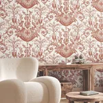 York Wallcoverings Avian Fountain Toile wallpaper, color Brick, SKU RT7814