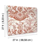York Wallcoverings Avian Fountain Toile wallpaper, color Brick, SKU RT7814