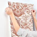 York Wallcoverings Avian Fountain Toile wallpaper, color Brick, SKU RT7814