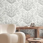 York Wallcoverings Avian Fountain Toile - Grey Wallpaper | Buy Online York Wallcoverings Avian Fountain Toile wallpaper, color Grey, SKU RT7815