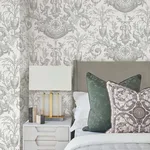 York Wallcoverings Avian Fountain Toile - Grey Wallpaper | Buy Online York Wallcoverings Avian Fountain Toile wallpaper, color Grey, SKU RT7815