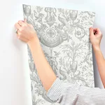 York Wallcoverings Avian Fountain Toile - Grey Wallpaper | Buy Online York Wallcoverings Avian Fountain Toile wallpaper, color Grey, SKU RT7815