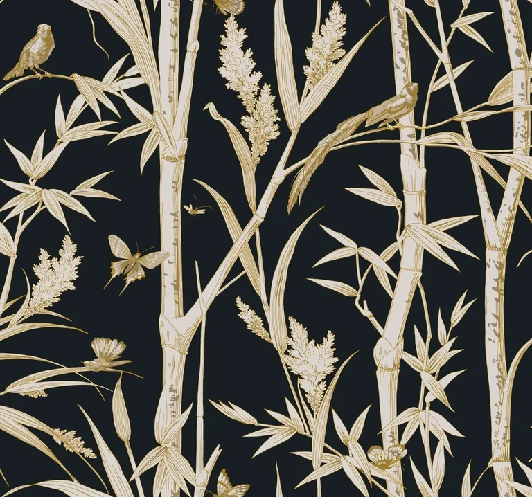 York Wallcoverings Bambou Toile wallpaper, color Black, SKU RT7834