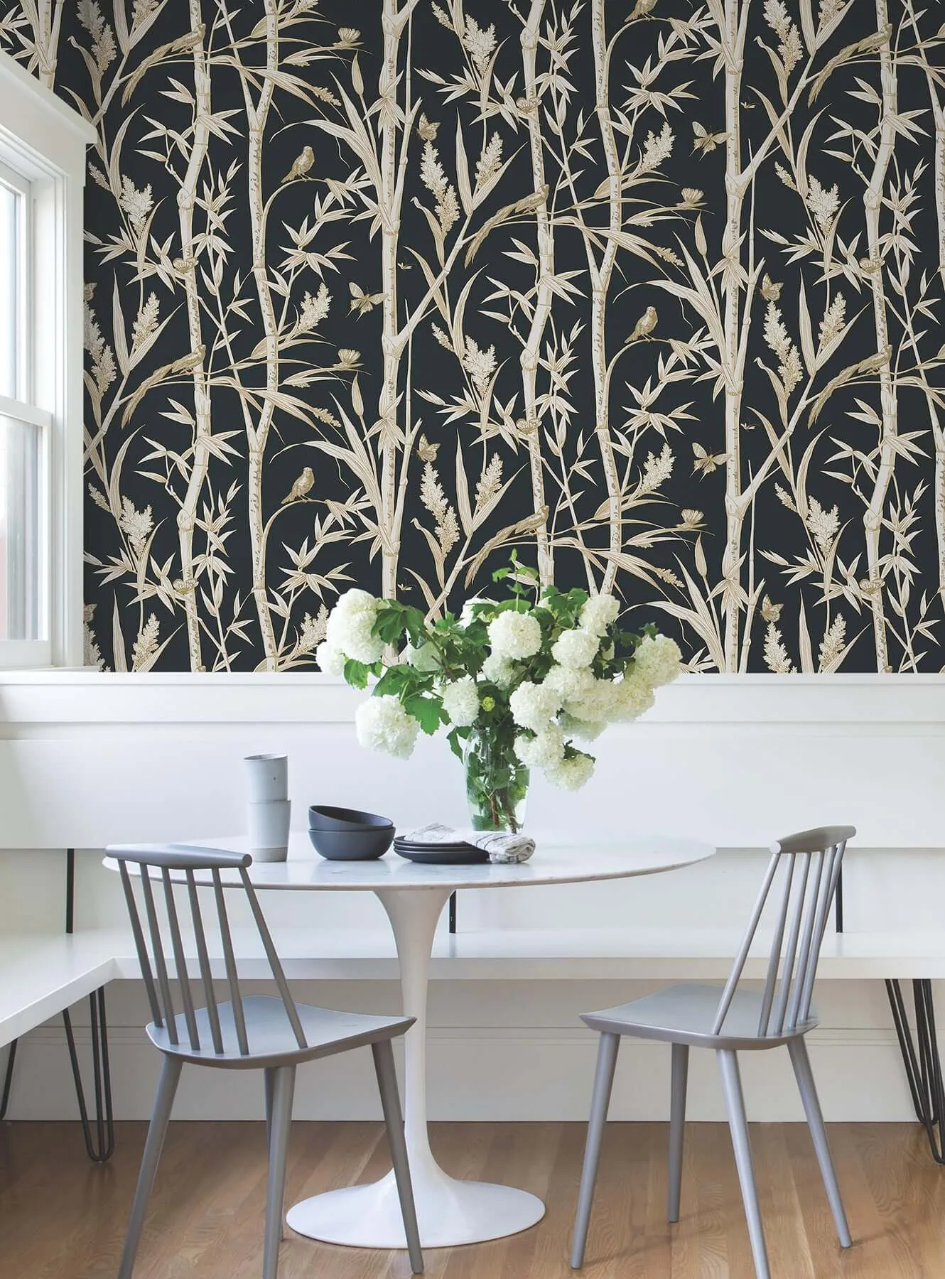 York Wallcoverings Bambou Toile wallpaper, color Black, SKU RT7834
