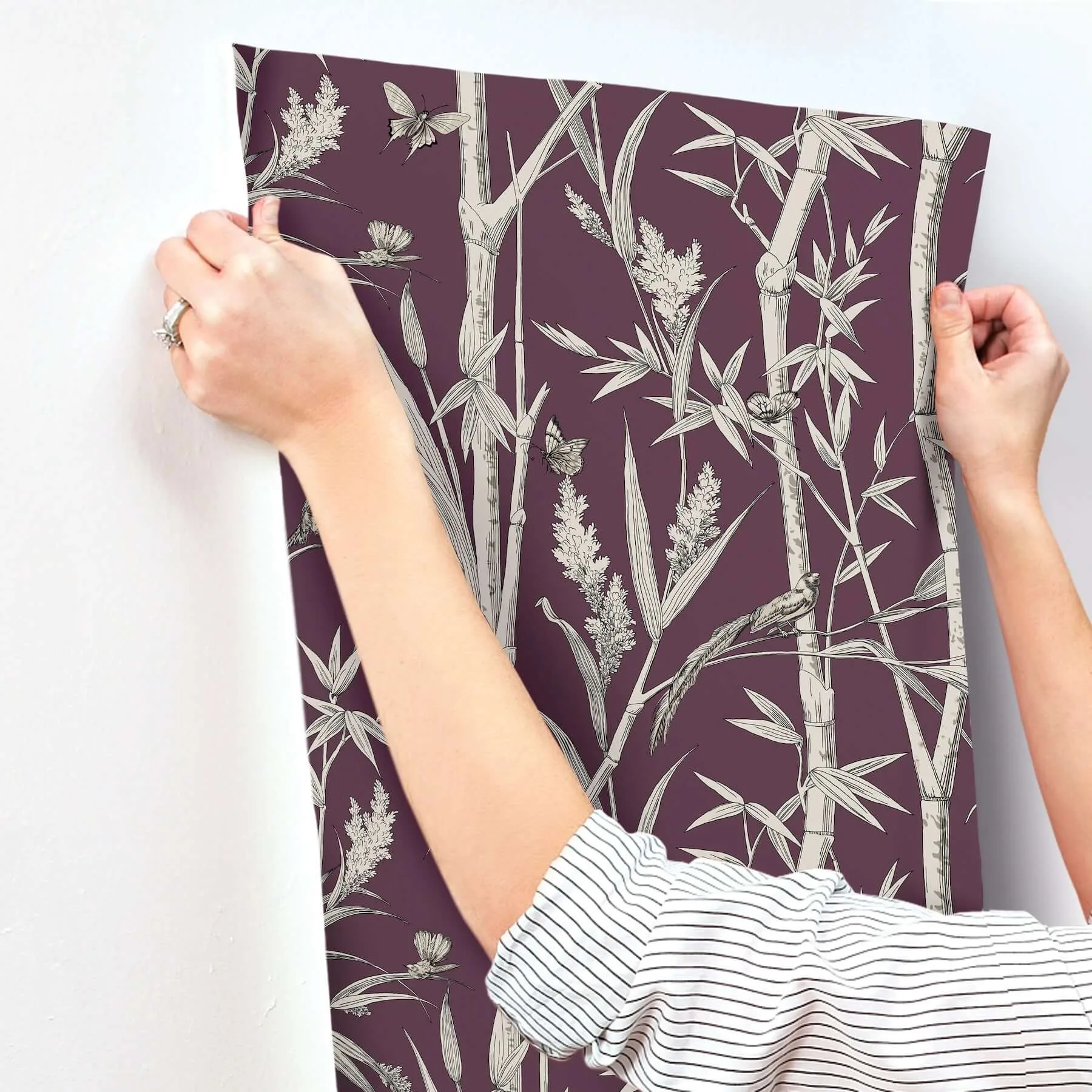 York Wallcoverings Bambou Toile wallpaper, color Burgundy, SKU RT7835