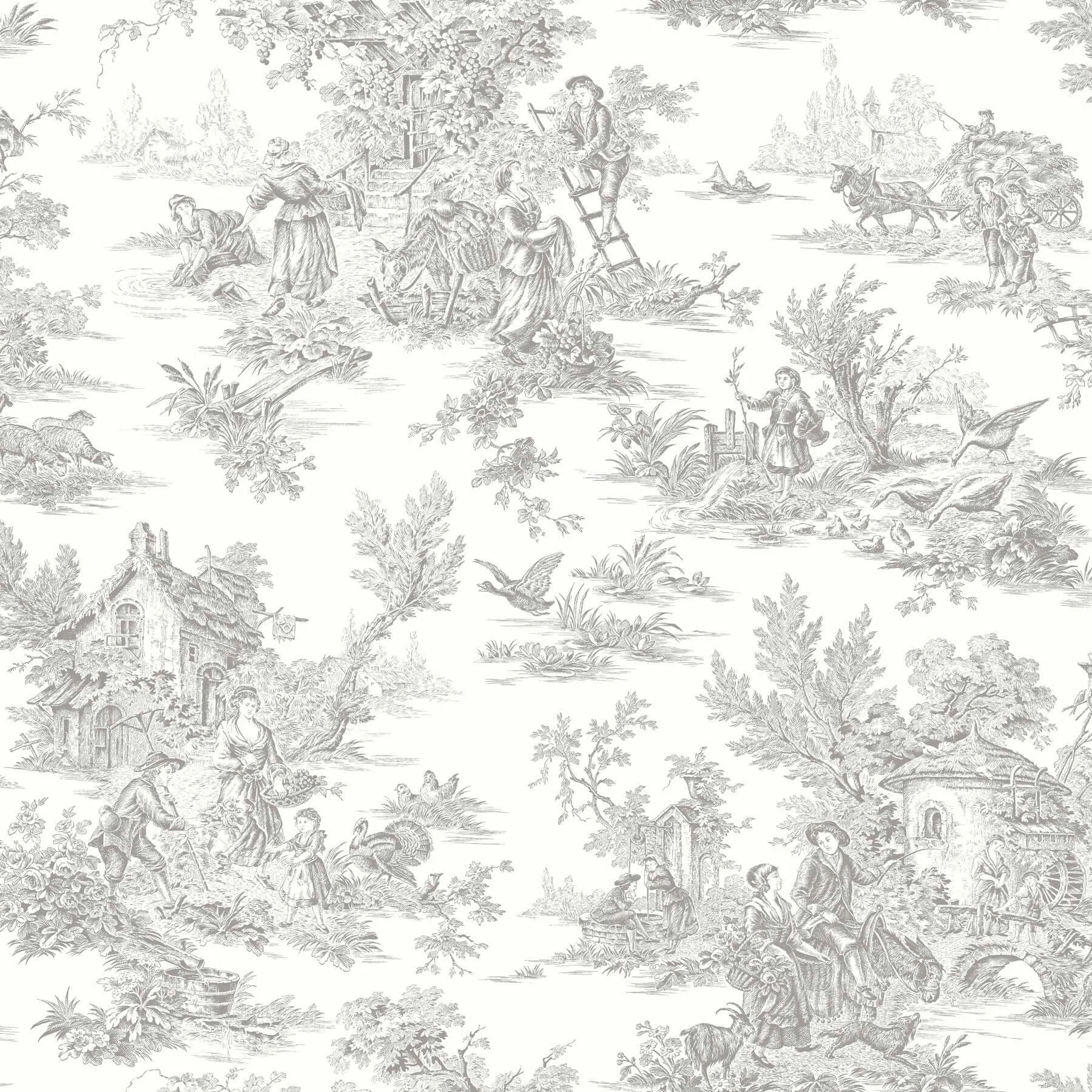 York Wallcoverings Campagne Toile wallpaper, color Grey, SKU RT7940