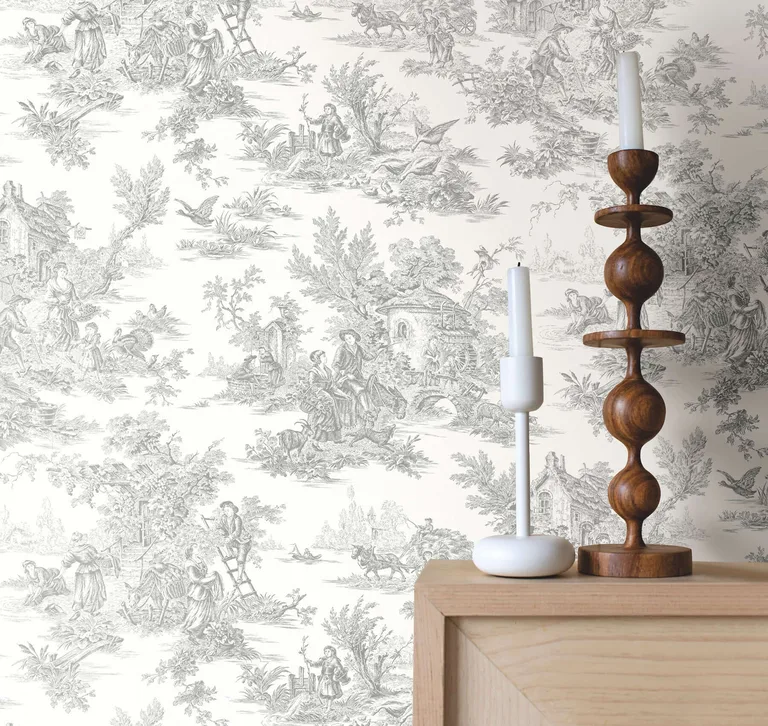 York Wallcoverings Campagne Toile wallpaper, color Grey, SKU RT7940