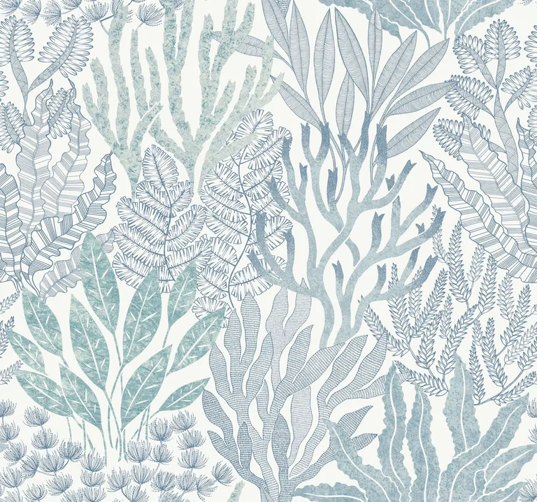 York Wallcoverings Coral Leaves wallpaper, color Blue & Aqua, SKU RT7804