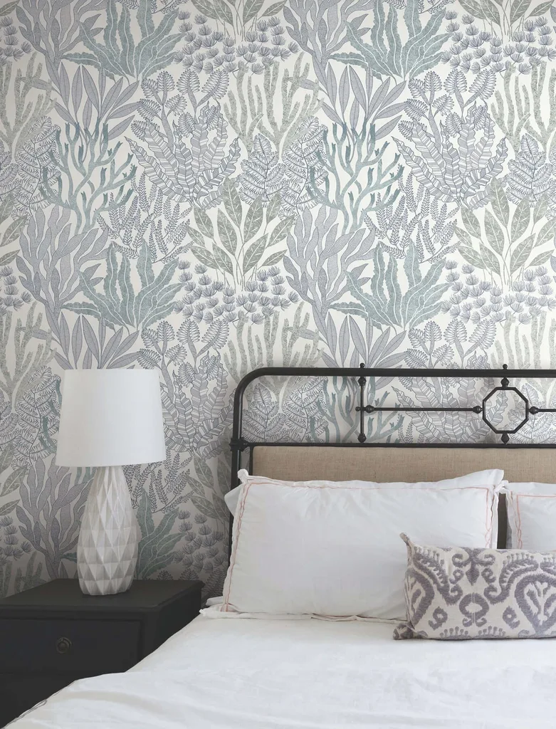 York Wallcoverings Coral Leaves wallpaper, color Blue & Aqua, SKU RT7804