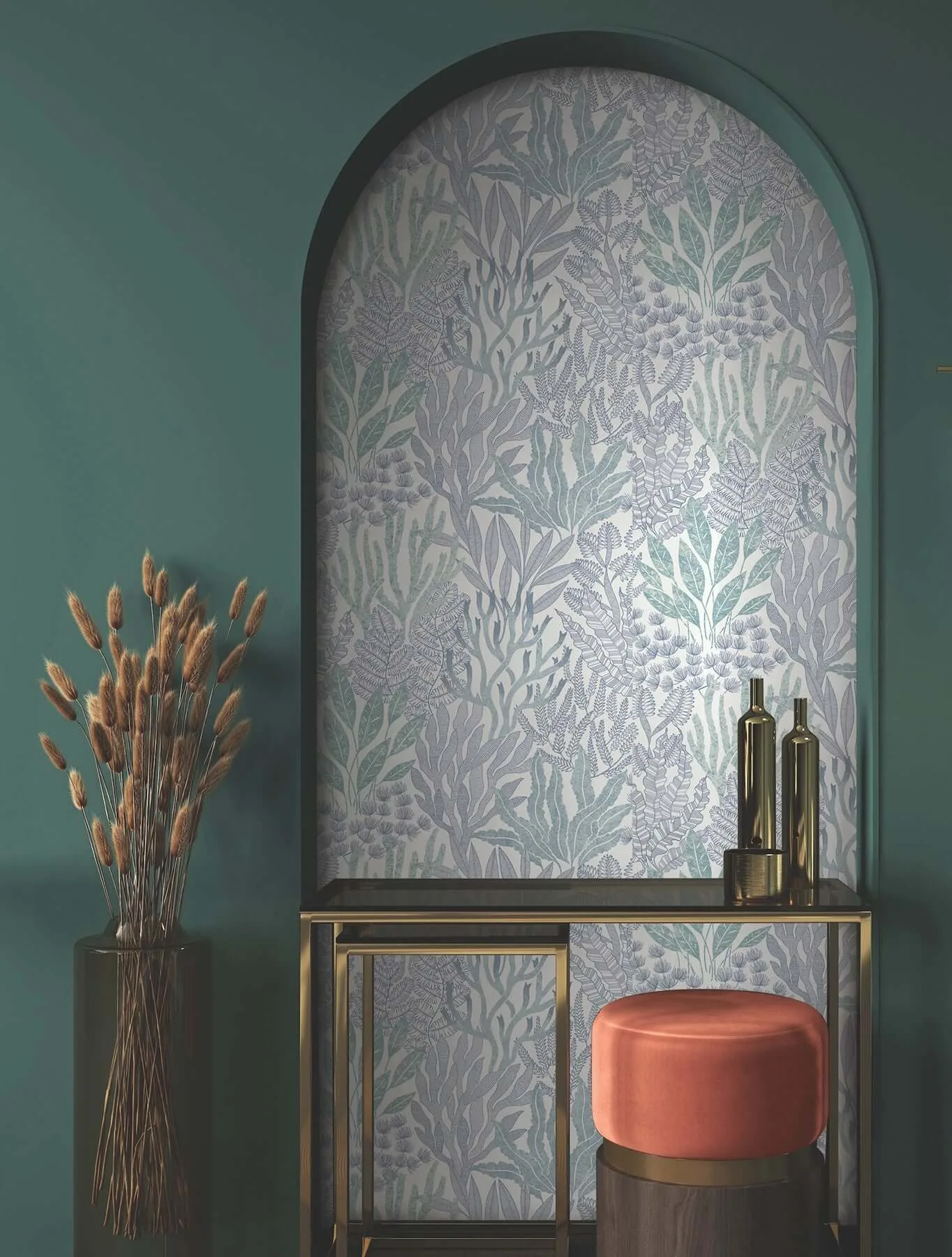 York Wallcoverings Coral Leaves wallpaper, color Blue & Aqua, SKU RT7804