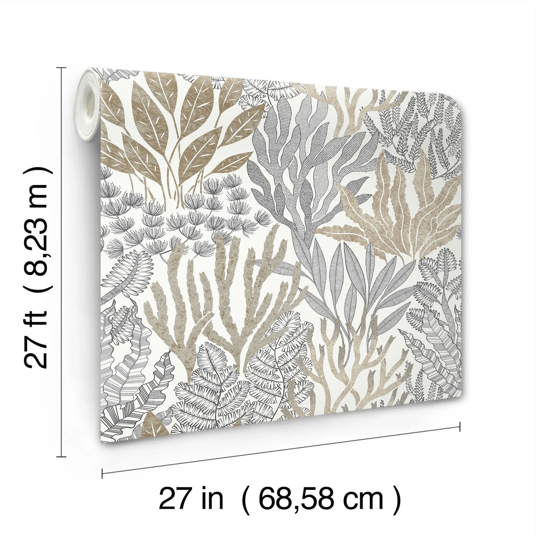 York Wallcoverings Coral Leaves wallpaper, color Taupe & Black, SKU RT7802