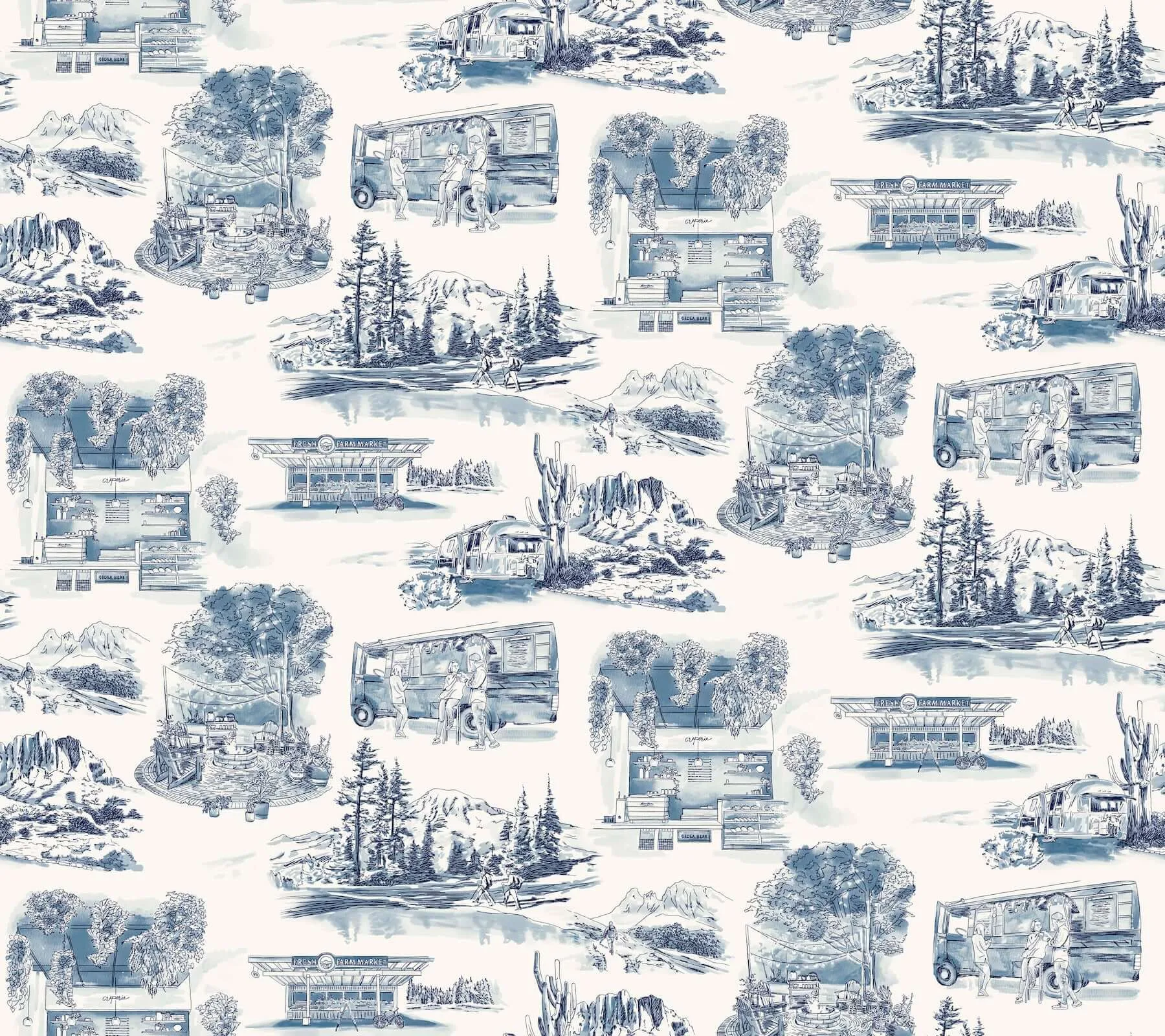 York Wallcoverings Modern Vista Toile wallpaper, color Navy, SKU RT7862