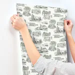 York Wallcoverings Modern Vista Toile wallpaper, color Evergreen, SKU RT7863