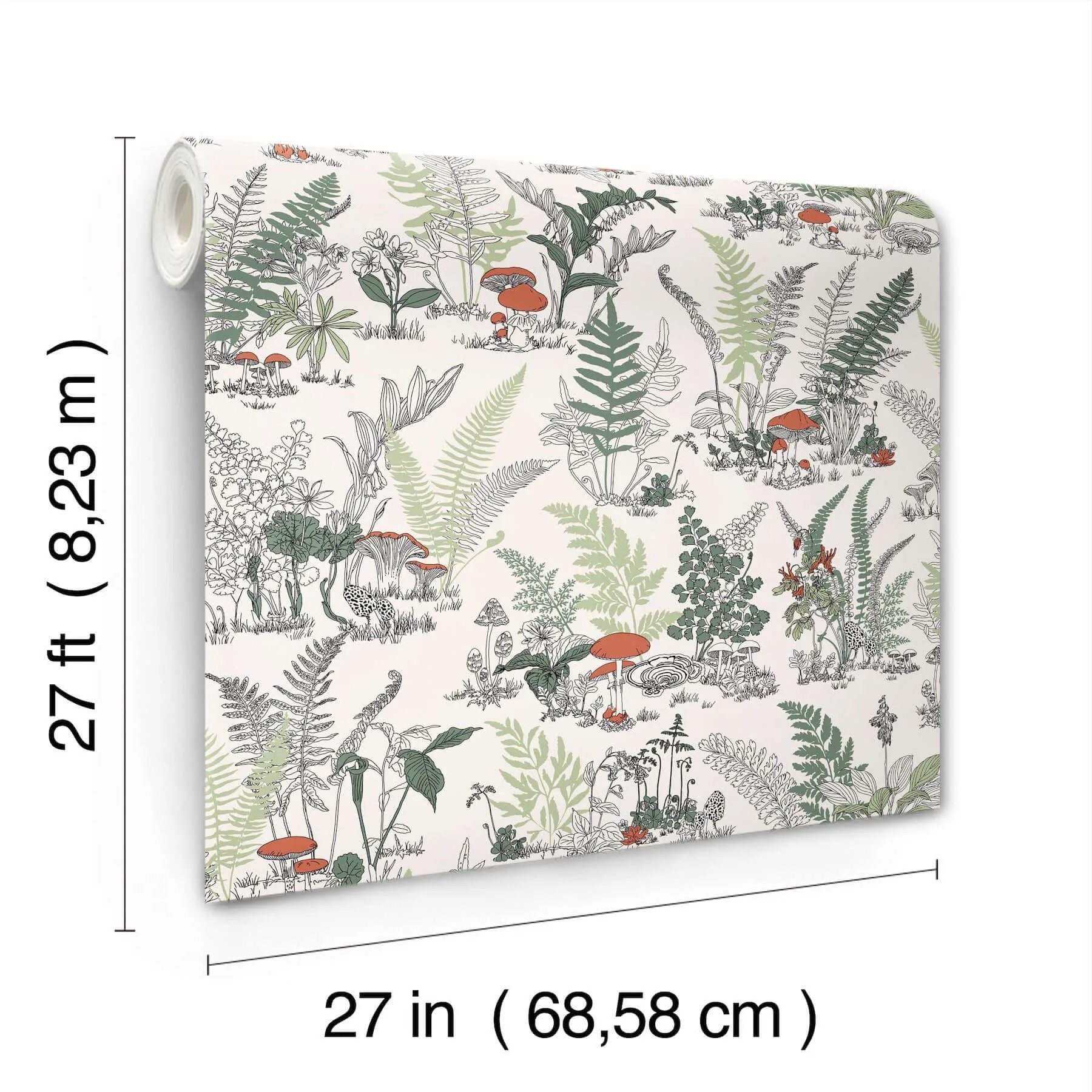 York Wallcoverings Mushroom Garden Toile wallpaper, color Red & Green, SKU RT7891