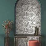 York Wallcoverings Mushroom Garden Toile wallpaper, color Neutral & Gold, SKU RT7892