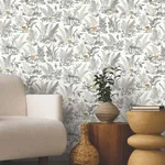 York Wallcoverings Mushroom Garden Toile wallpaper, color Neutral & Gold, SKU RT7892