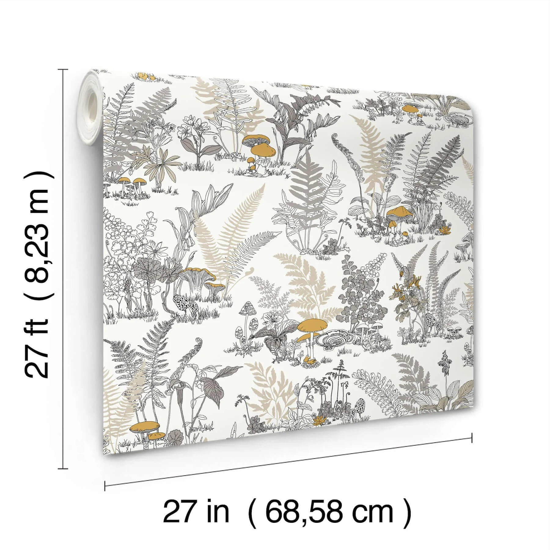 York Wallcoverings Mushroom Garden Toile wallpaper, color Neutral & Gold, SKU RT7892