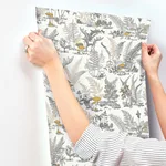 York Wallcoverings Mushroom Garden Toile wallpaper, color Neutral & Gold, SKU RT7892