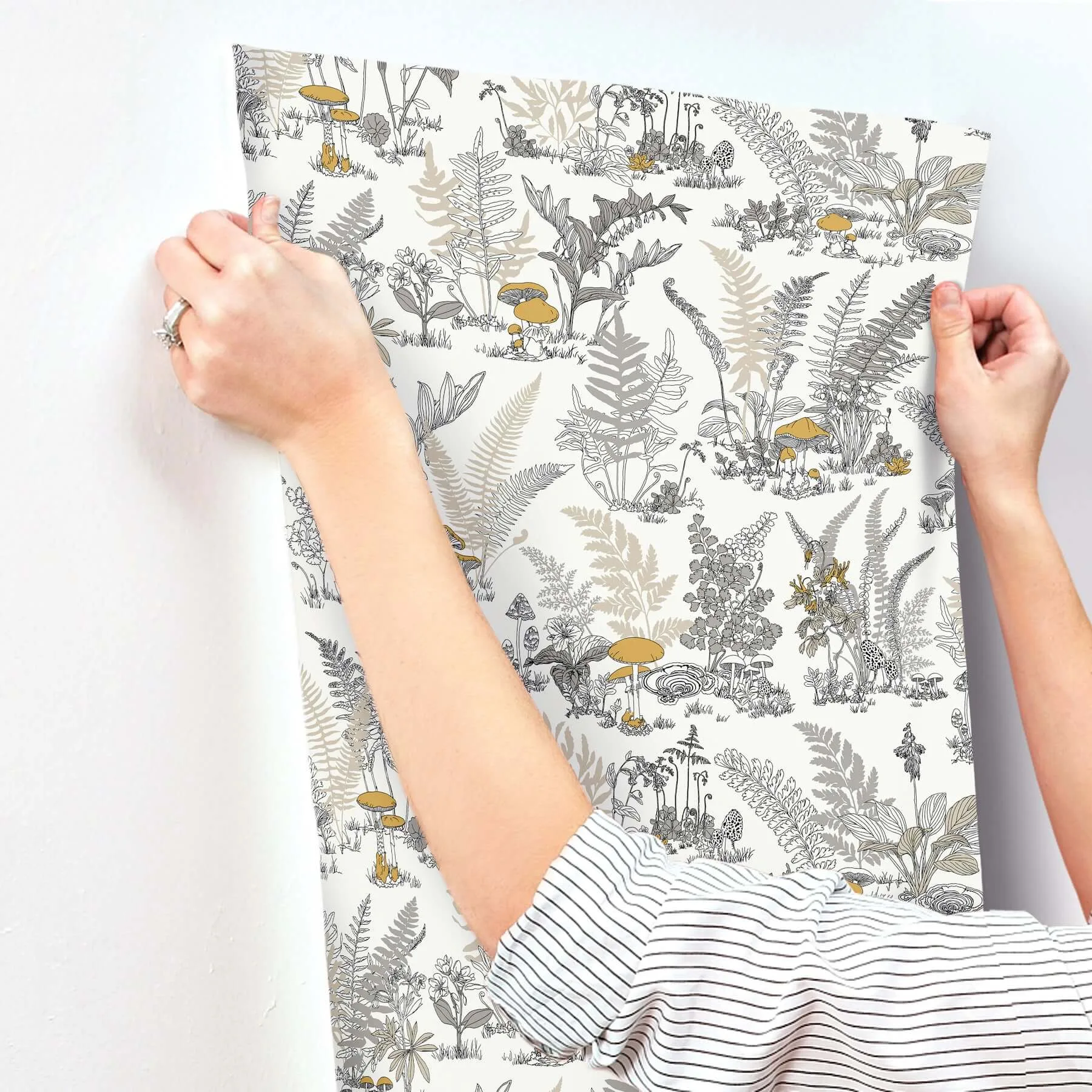 York Wallcoverings Mushroom Garden Toile wallpaper, color Neutral & Gold, SKU RT7892