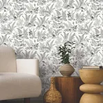 York Wallcoverings Mushroom Garden Toile wallpaper, color Black & Grey, SKU RT7893