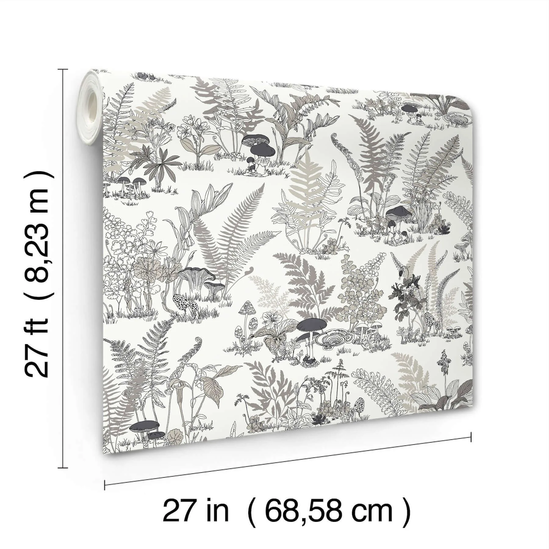York Wallcoverings Mushroom Garden Toile wallpaper, color Black & Grey, SKU RT7893