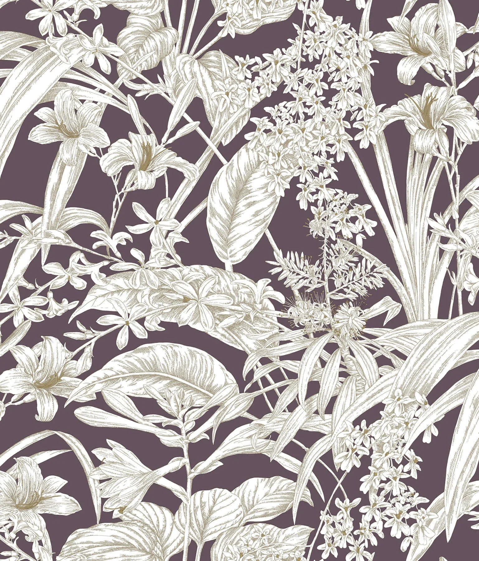 York Wallcoverings Orchid Conservatory Toile wallpaper, color Mulberry, SKU RT7881