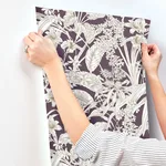 York Wallcoverings Orchid Conservatory Toile wallpaper, color Mulberry, SKU RT7881