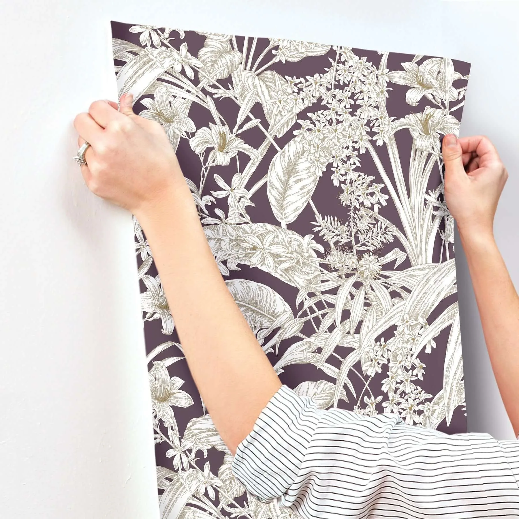 York Wallcoverings Orchid Conservatory Toile wallpaper, color Mulberry, SKU RT7881