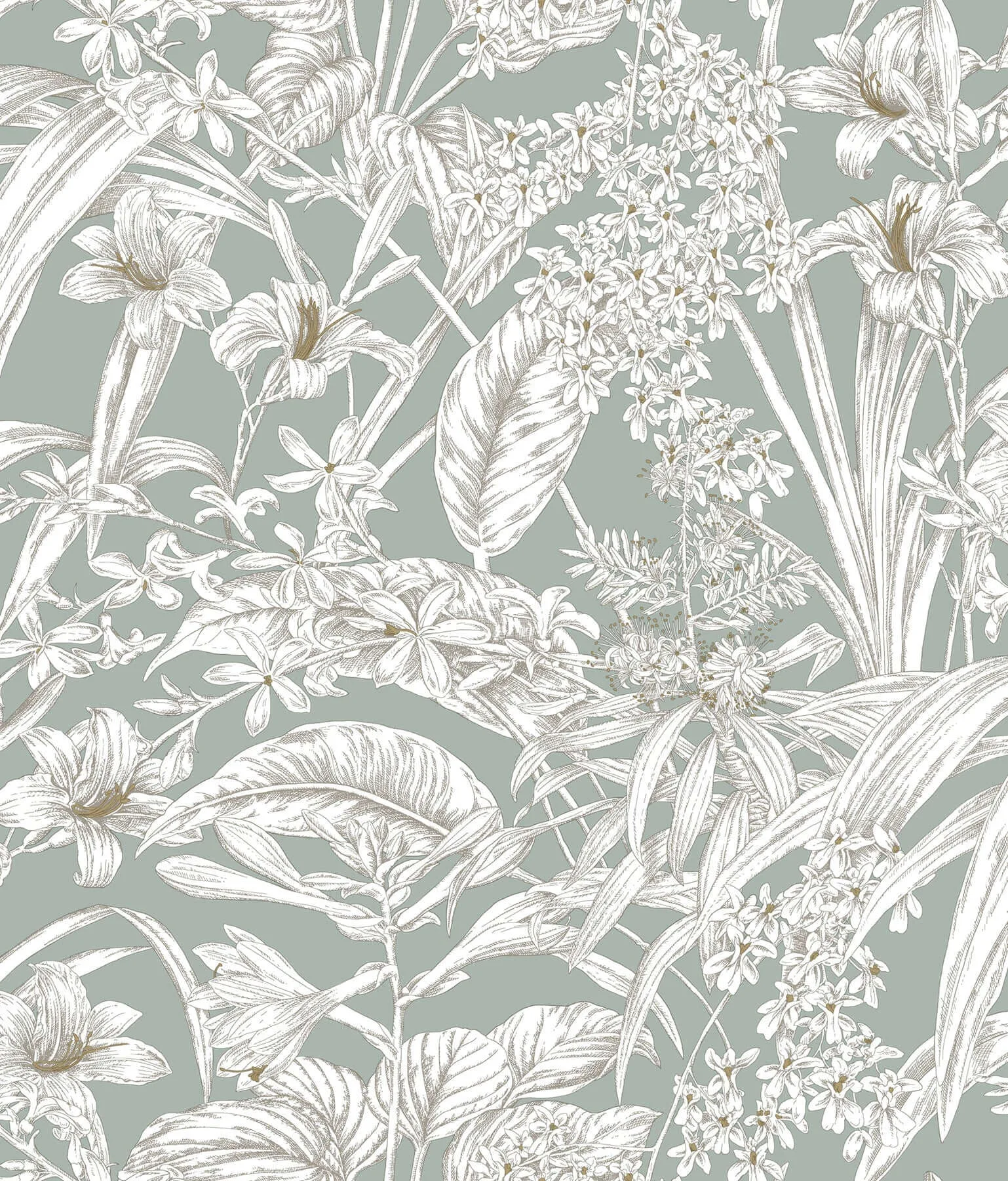 York Wallcoverings Orchid Conservatory Toile wallpaper, color Seamist & Taupe, SKU RT7882