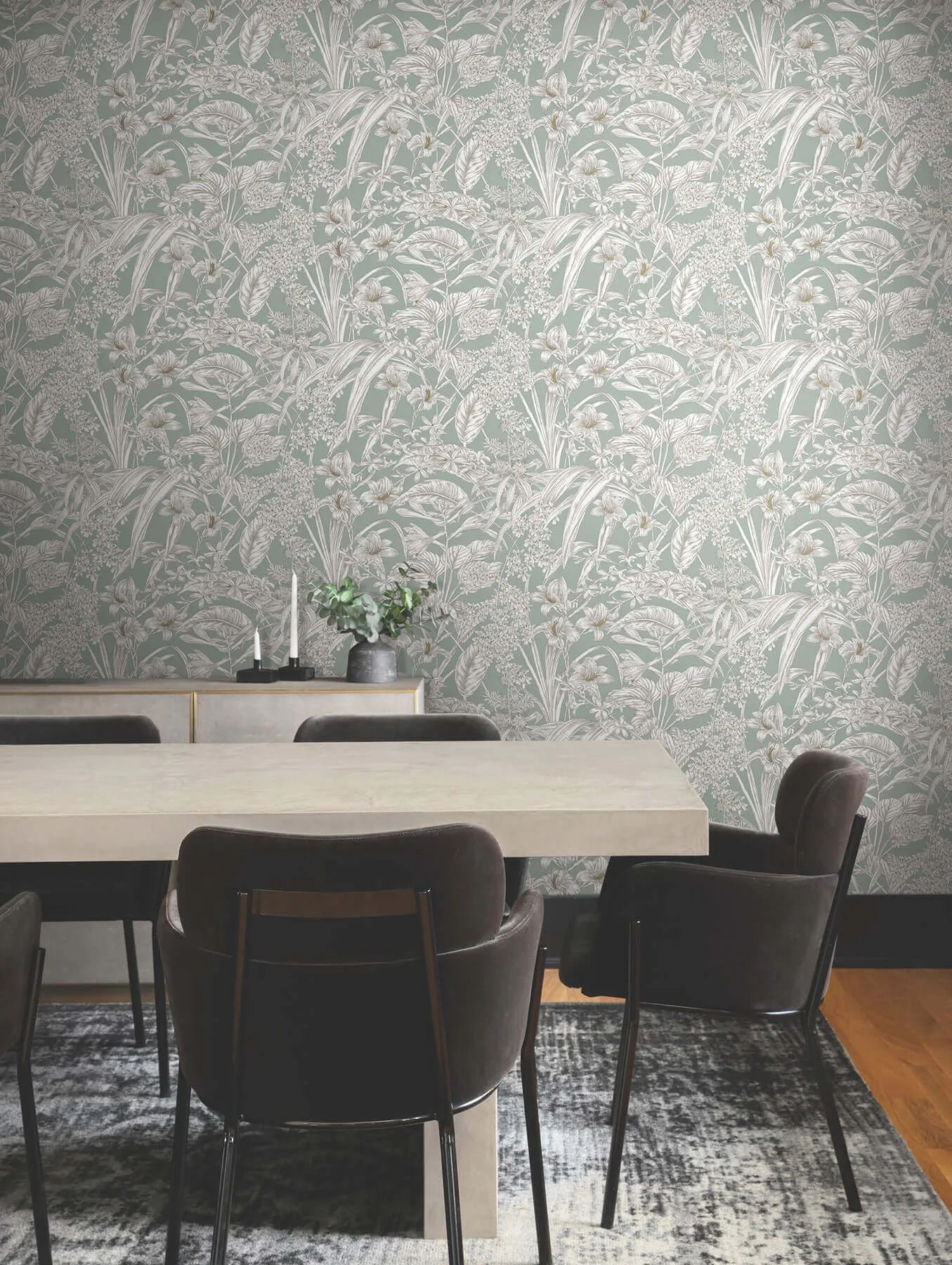 York Wallcoverings Orchid Conservatory Toile wallpaper, color Seamist & Taupe, SKU RT7882