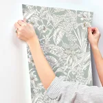 York Wallcoverings Orchid Conservatory Toile wallpaper, color Seamist & Taupe, SKU RT7882