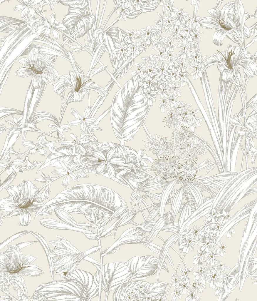York Wallcoverings Orchid Conservatory Toile wallpaper, color Beige & Taupe, SKU RT7883