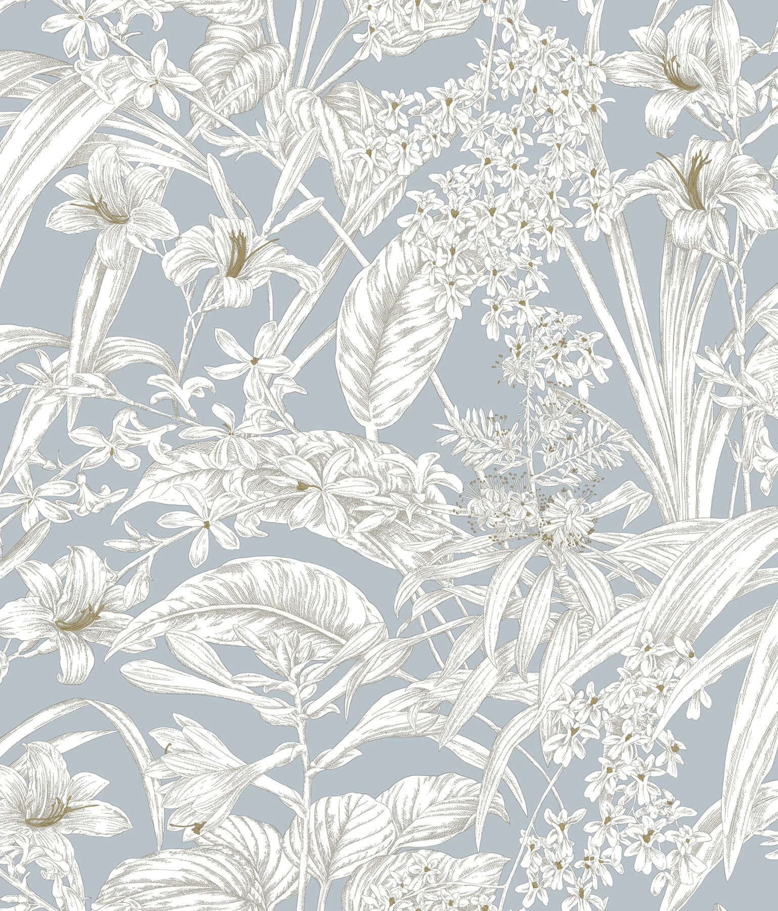 York Wallcoverings Orchid Conservatory Toile wallpaper, color Blue & Taupe, SKU RT7884