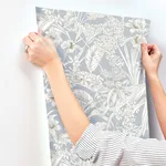 York Wallcoverings Orchid Conservatory Toile wallpaper, color Blue & Taupe, SKU RT7884