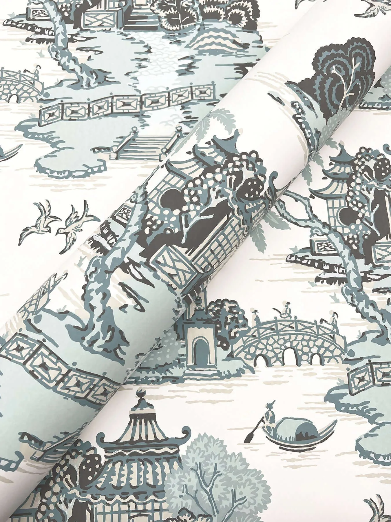 York Wallcoverings Pagoda And Sampan Scenic wallpaper, color Seamist, SKU RT7904
