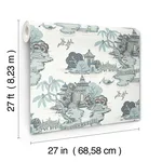 York Wallcoverings Pagoda And Sampan Scenic wallpaper, color Seamist, SKU RT7904