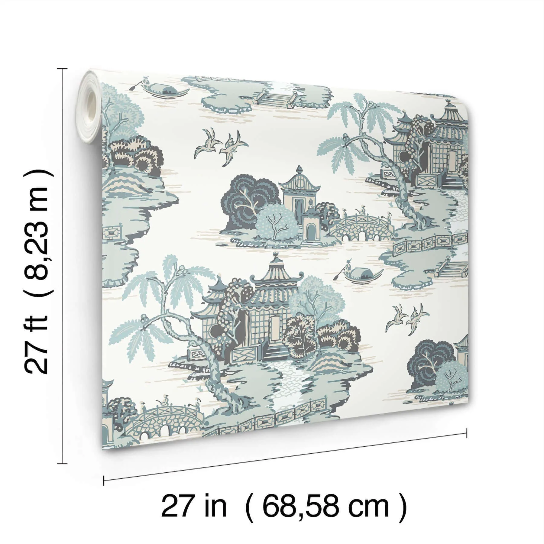 York Wallcoverings Pagoda And Sampan Scenic wallpaper, color Seamist, SKU RT7904