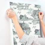 York Wallcoverings Pagoda And Sampan Scenic wallpaper, color Seamist, SKU RT7904