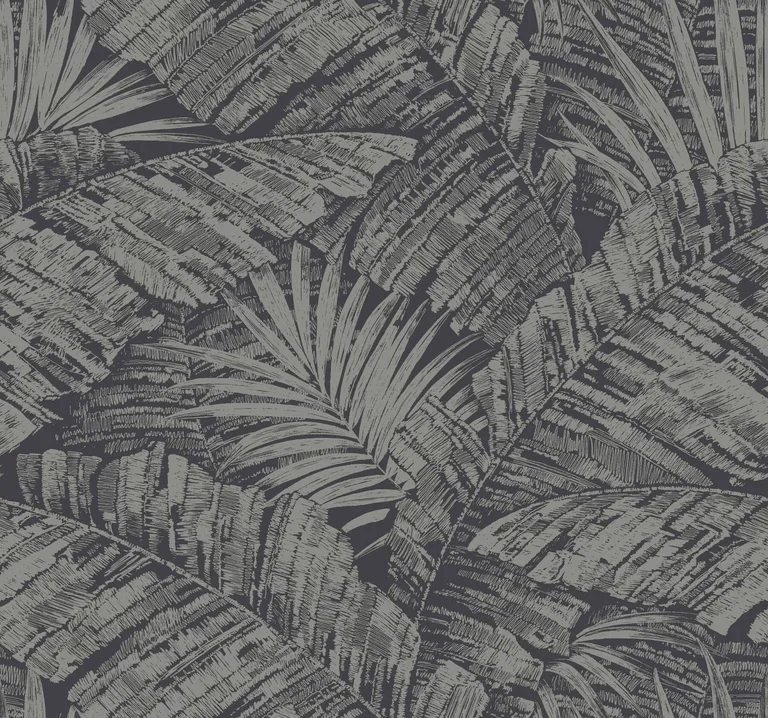 York Wallcoverings Palm Cove Toile wallpaper, color Silver & Black, SKU RT7923
