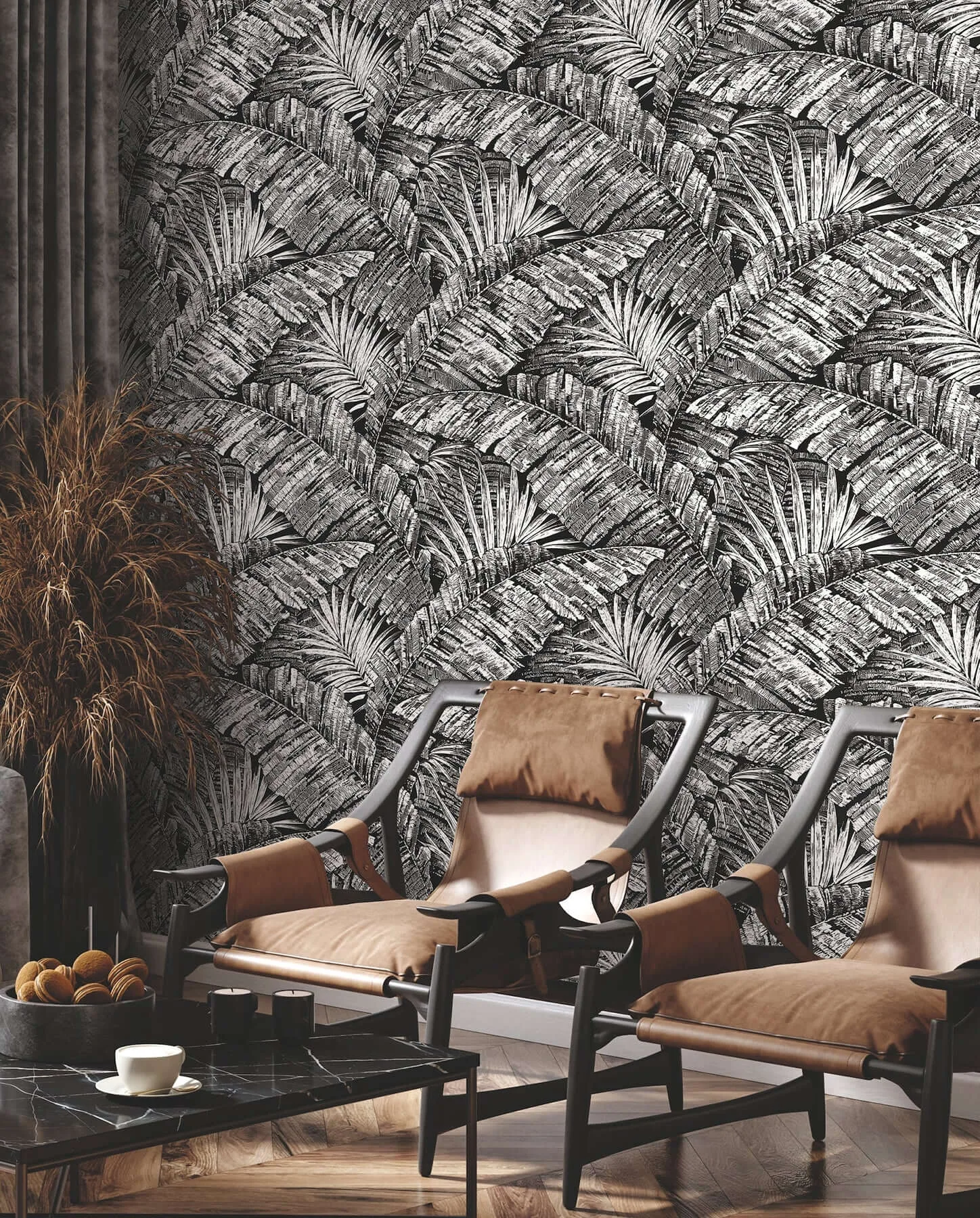 York Wallcoverings Palm Cove Toile wallpaper, color White & Black, SKU RT7921