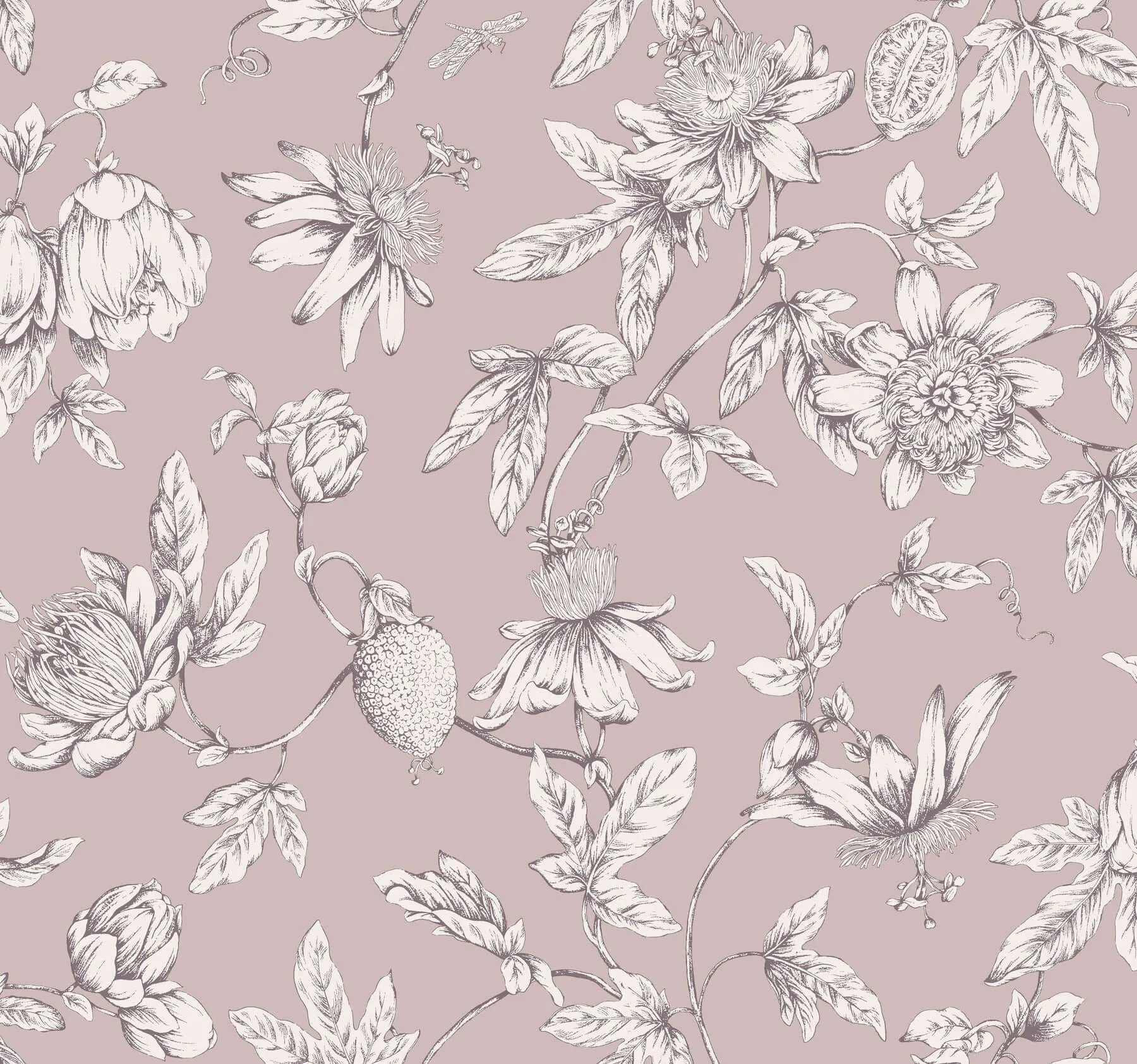 York Wallcoverings Passion Flower Toile wallpaper, color Orchid, SKU RT7851