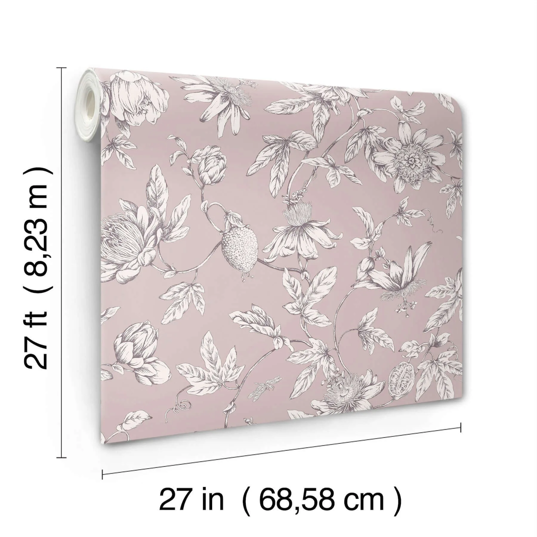 York Wallcoverings Passion Flower Toile wallpaper, color Orchid, SKU RT7851