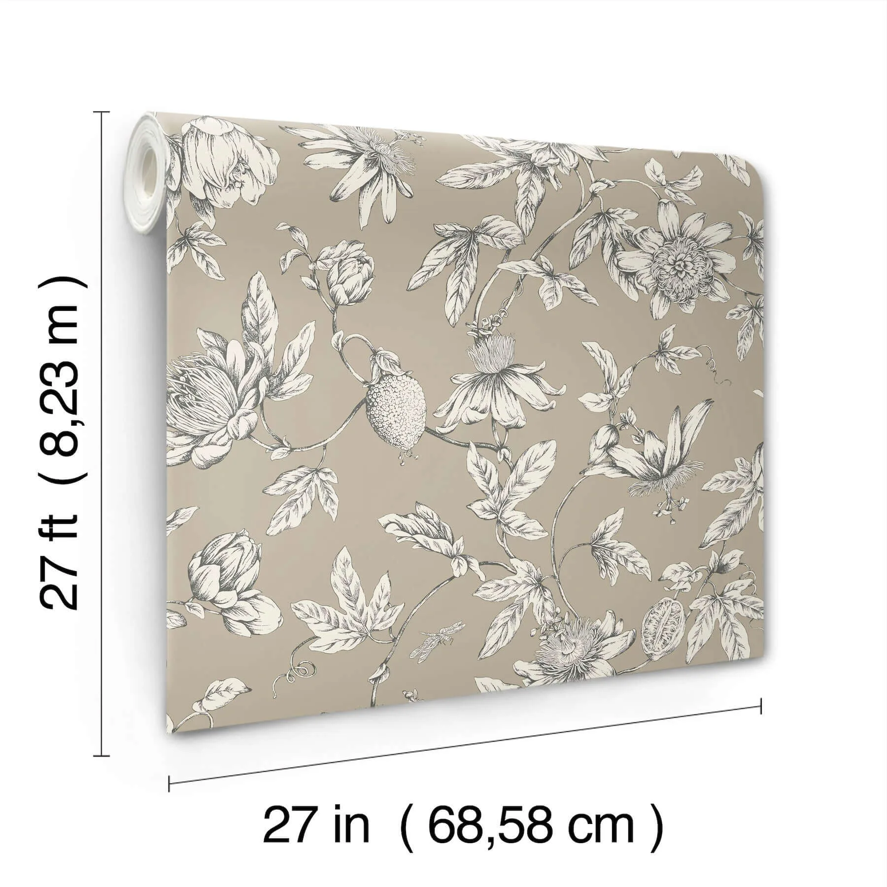York Wallcoverings Passion Flower Toile - Linen Wallpaper | Buy Online York Wallcoverings Passion Flower Toile wallpaper, color Linen, SKU RT7852