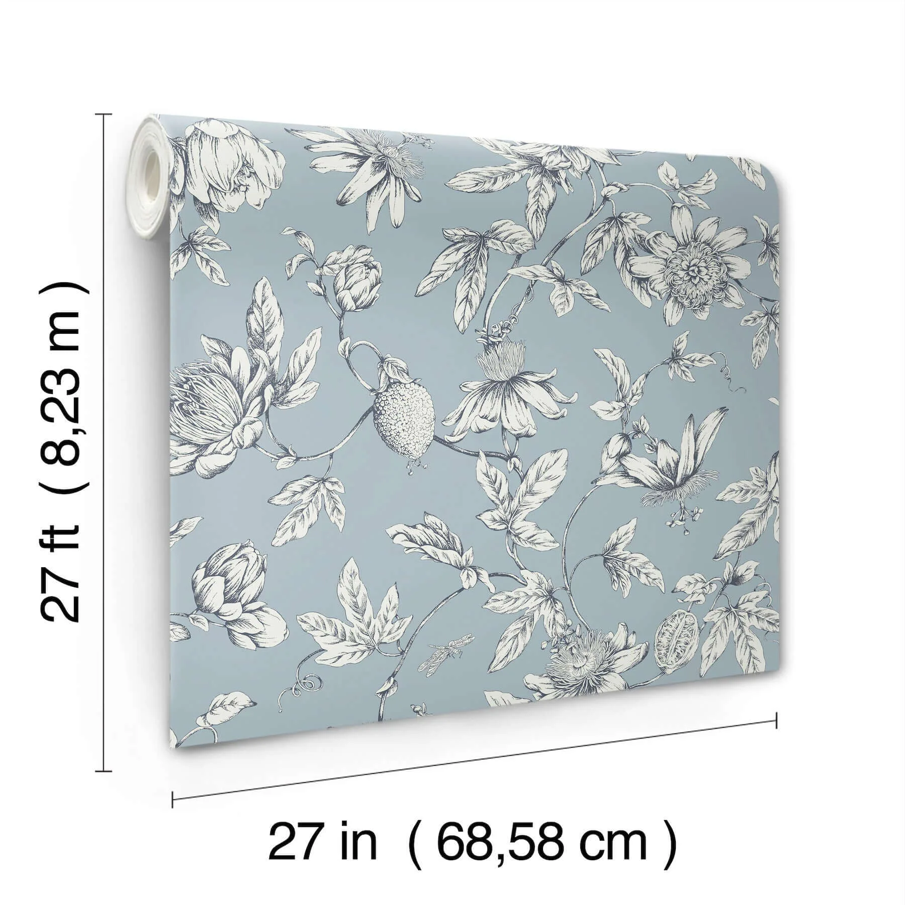 York Wallcoverings Passion Flower Toile - Sky Blue Wallpaper | Buy Online York Wallcoverings Passion Flower Toile wallpaper, color Sky Blue, SKU RT7853