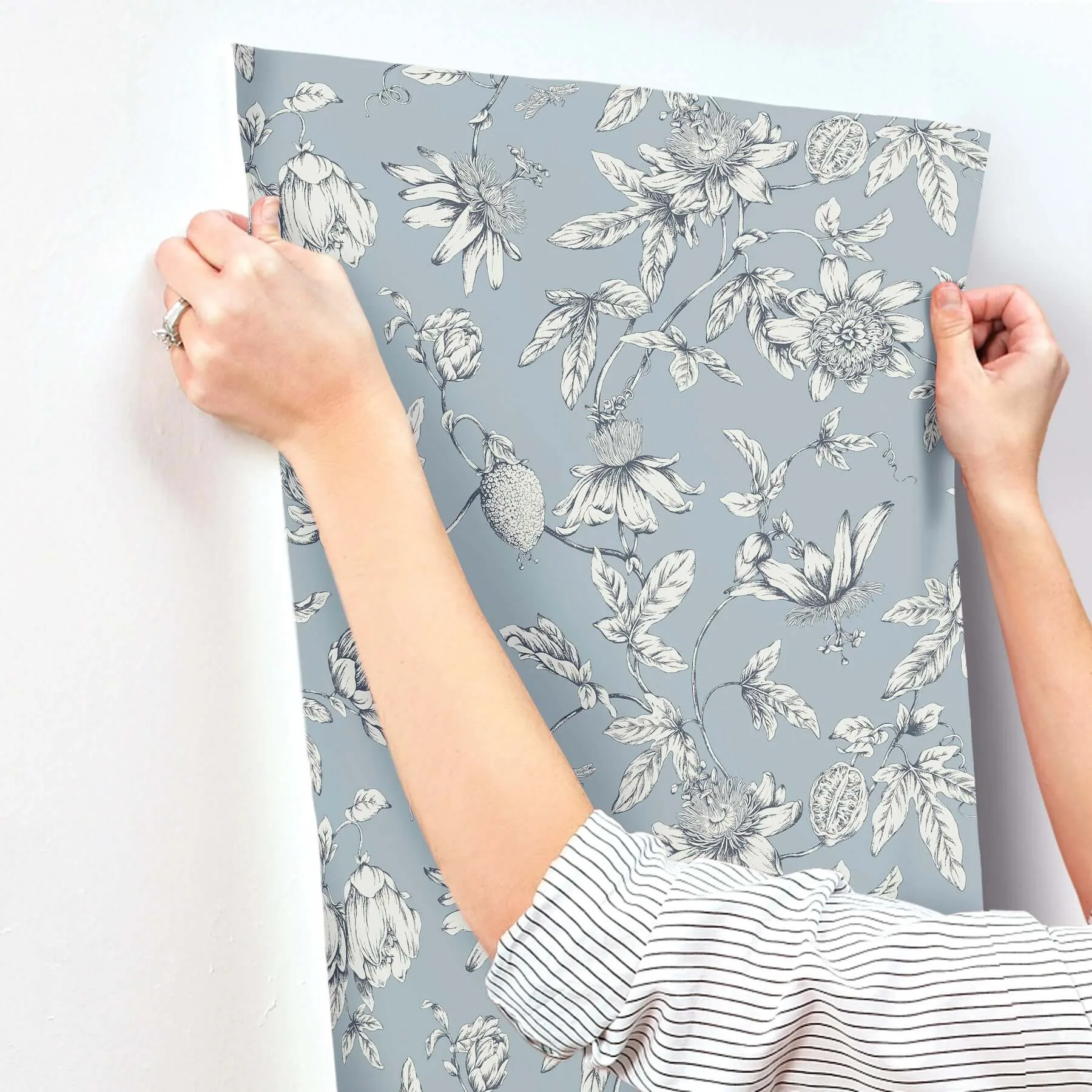York Wallcoverings Passion Flower Toile - Sky Blue Wallpaper | Buy Online York Wallcoverings Passion Flower Toile wallpaper, color Sky Blue, SKU RT7853