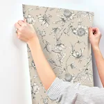 York Wallcoverings Passion Flower Toile wallpaper, color Beige, SKU RT7854