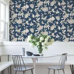 York Wallcoverings Passion Flower Toile - Navy Wallpaper | Buy Online York Wallcoverings Passion Flower Toile wallpaper, color Navy, SKU RT7856
