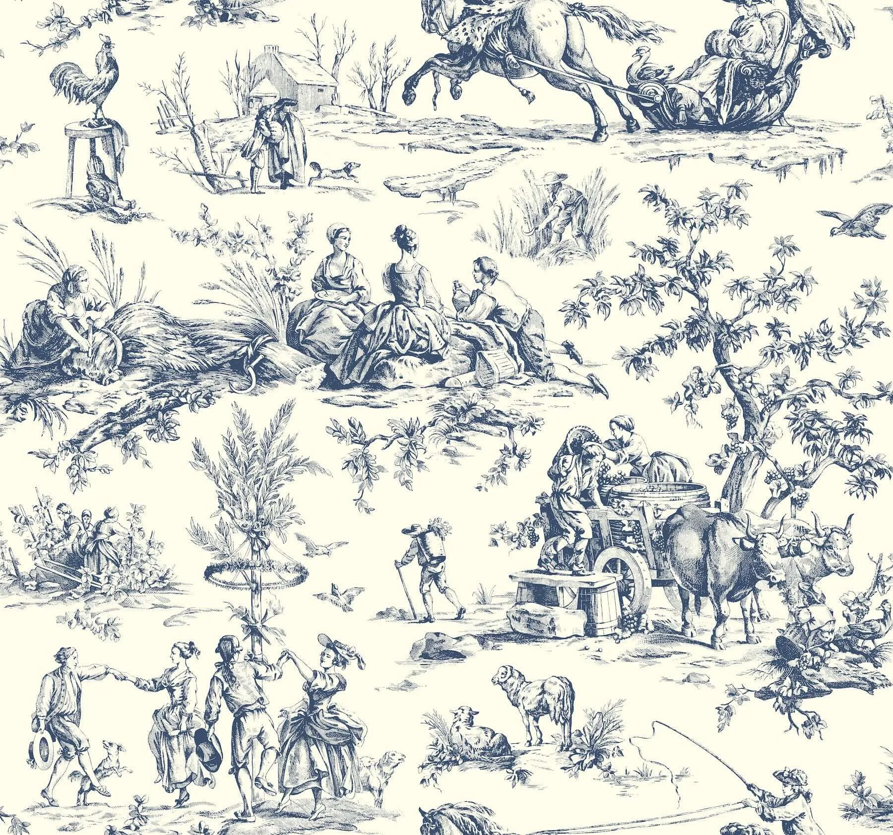 York Wallcoverings Seasons Toile wallpaper, color Navy, SKU AF2000