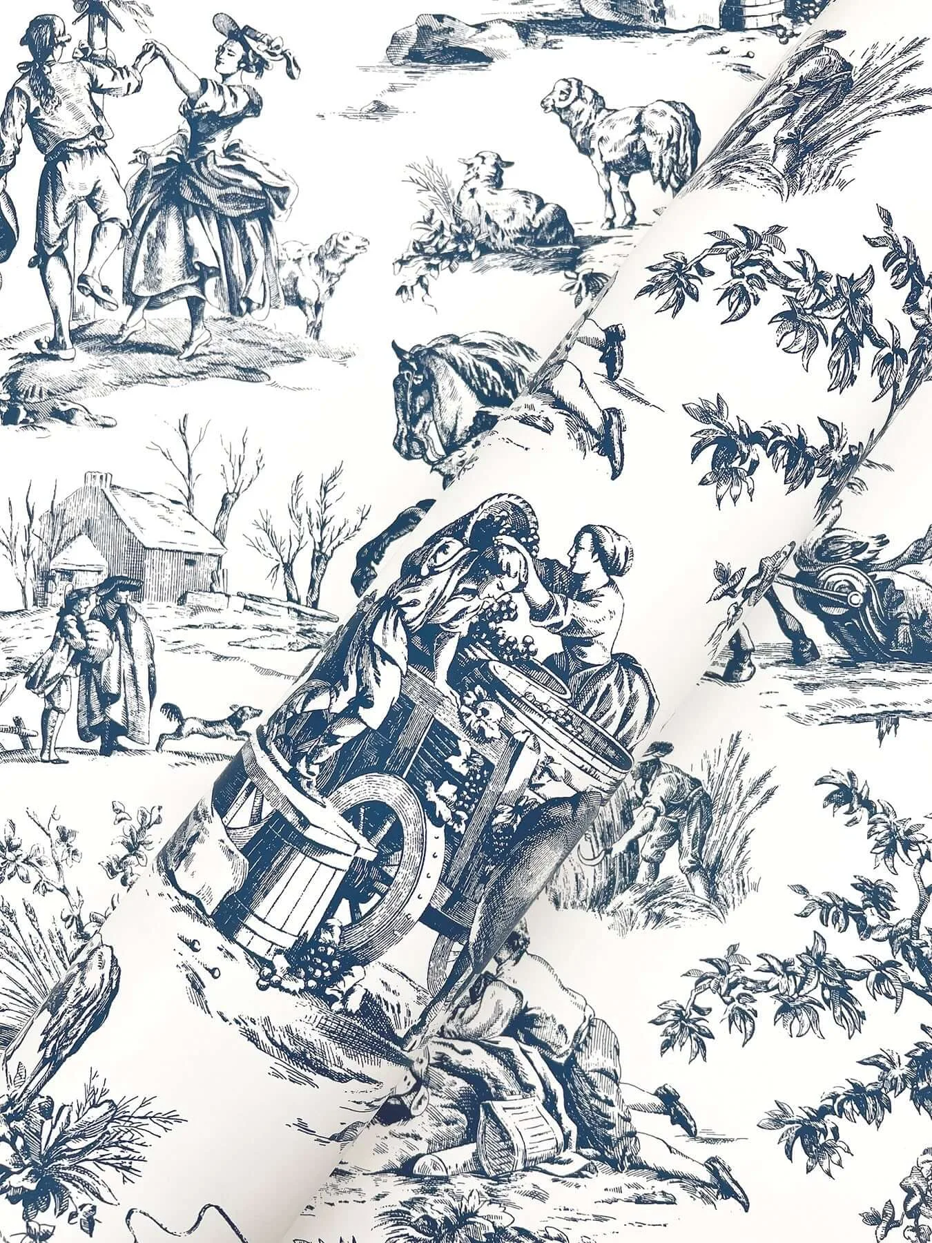 York Wallcoverings Seasons Toile wallpaper, color Navy, SKU AF2000